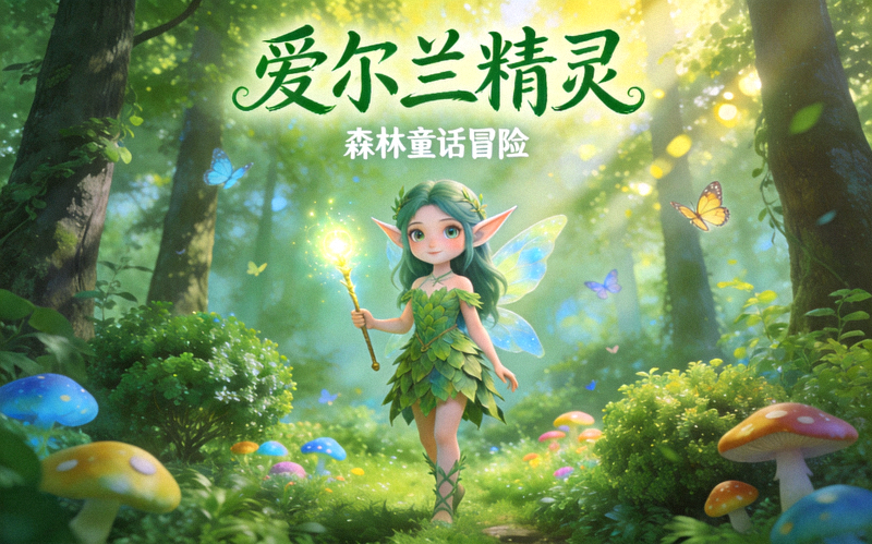 爱尔兰精灵游戏封面绿色森林童话主题视觉图