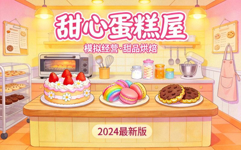 甜心蛋糕屋模拟经营游戏封面甜品烘焙主题视觉图