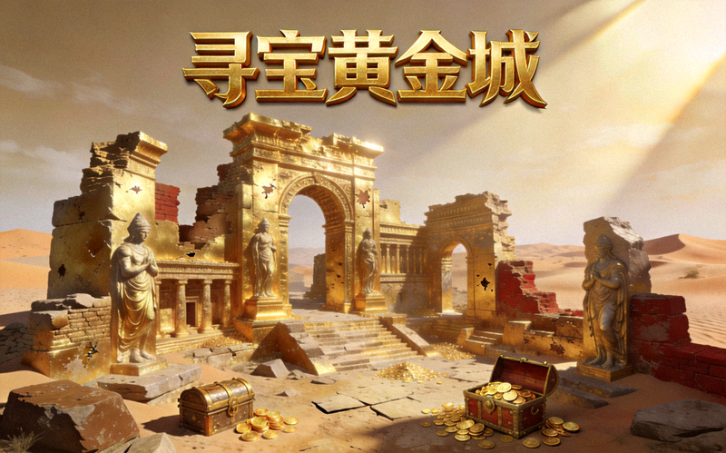 寻宝黄金城游戏封面金色古城遗迹主题视觉图