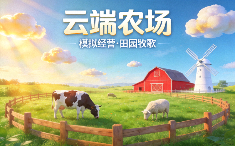 云端农场模拟经营游戏封面田园牧场主题视觉图